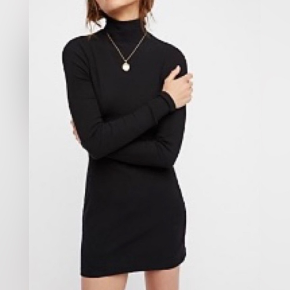 Free People Ribbed Black Turtleneck Mini Dress